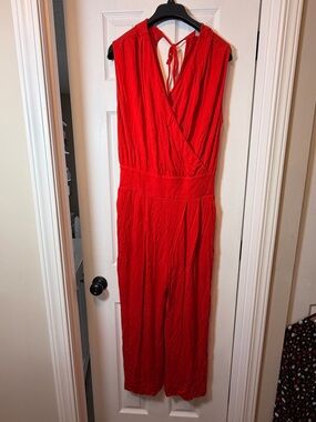CAbi Red Sleeveless Wrap-Front Jumpsuit